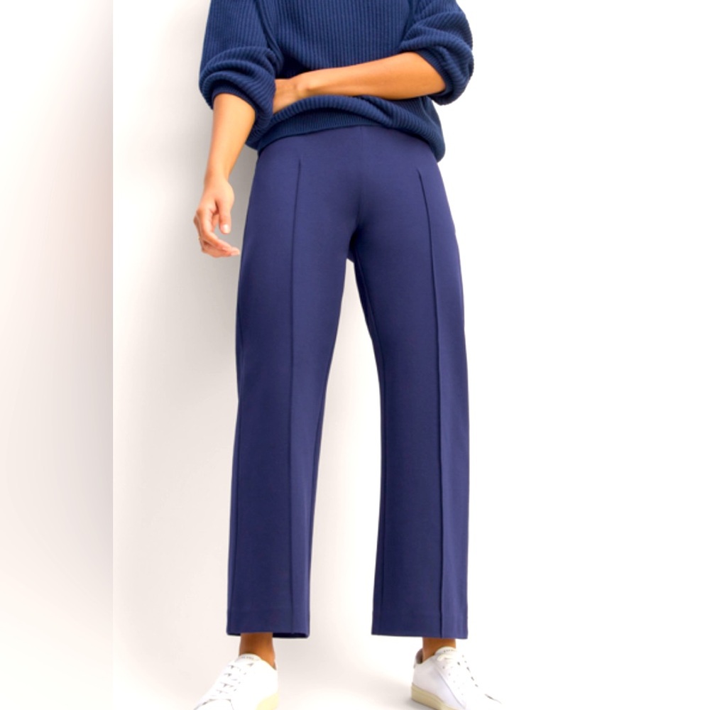NEW Everlane Dream Trouser Clean Front Straight Leg Large Navy Blue Stre…